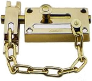 [1 Pcs] Door Chain Lock, Steel Slide Bolt Latch Safety Door Lock with Anti-Theft Chain and Spring Lock (Gold)-B0CK8CHNM2