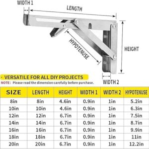 Sturdy Folding Shelf Brackets Small Arm White Heavy Duty Triangle Wall Mount Collapsible Shelf Bracket with Install Screws for Small Bench Table Space Saving 2 Pcs, (14 Inch = 35.56 Cm)-B0DXCK8TCT