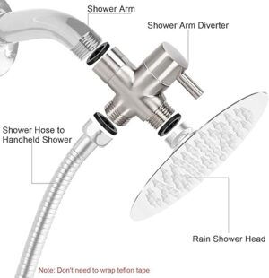 1PCs Solid Brass G1/2" Shower Arm All Metal Universal 3-Way Diverter Valve for Hand Shower and Fixed Shower Head，Replacement Component Adapter-B0CVL5SB14