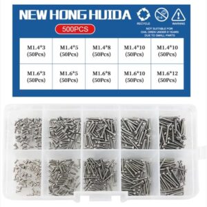 61WO-BVlhCL M1 M1.2 M1.4 M1.6 M2.5 M3 304 Stainless Steel Watch Eyeglasses Screws Small Screw Set Metric Thread Phillips Bolt Assortment Kit (500Pcs) (M1.4 M1.6 (500Pcs))-B0DL4SDGBH