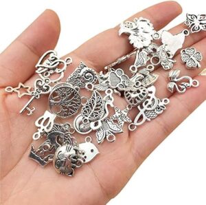 Silver Charm,50 Pieces Mixed Charms Pendants Silver-Charms Craft Supplies for Earrings Necklace Bracelet Jewellery DIY-B0C5G7NFH7