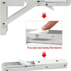 Sturdy Folding Shelf Brackets Small Arm White Heavy Duty Triangle Wall Mount Collapsible Shelf Bracket with Install Screws for Small Bench Table Space Saving 2 Pcs, (16 Inch = 40.64 Cm)-B0DXCK1R4B