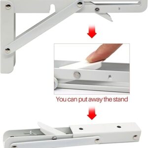 Sturdy Folding Shelf Brackets Small Arm White Heavy Duty Triangle Wall Mount Collapsible Shelf Bracket with Install Screws for Small Bench Table Space Saving 2 Pcs, (14 Inch = 35.56 Cm)-B0DXCK8TCT