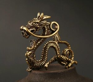 1pcs - Small Statue Figurine Wealth Brass Decor Prosperity Chinese Style Ornament Qilin Dragon Luck Animal Fengshui Vintage (F)-B0CT2RBJKD