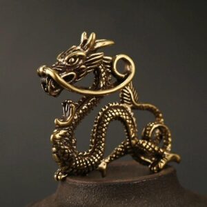 1pcs - Small Statue Figurine Wealth Brass Decor Prosperity Chinese Style Ornament Qilin Dragon Luck Animal Fengshui Vintage (F)-B0CT2RBJKD