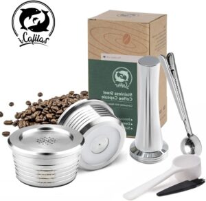 [2 Cpsuls Stainless + Tamper ] Reusable stainless steel coffee capsule kitchen reusable coffee capsule cup filter compatible with Delta (Q) coffee accessories,-B0DHLV4V7K