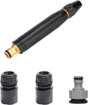 Garden Hose Pipe Spray Gun Starter Set, Alloy High Pressure Hose Watering Nozzle Gun with Hose End Quick Connector, Threaded Tap Adapter Hose Fitting for Car Washing, Garden Irrigation-B0DWB7VNDV