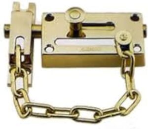 [1 Pcs] Door Chain Lock, Steel Slide Bolt Latch Safety Door Lock with Anti-Theft Chain and Spring Lock (Gold)-B0CK8CHNM2