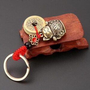 1 pcs - Pure Handmade Brass Lucky Cat Car Keychain Lucky Cat Five Emperors Money Keychain Feng Shui Coins Solid Lucky Key Rings-B0BXTXXL4Z