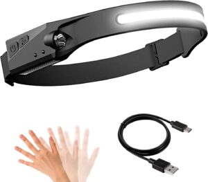 Head Torch,COB 2LED Induction Headlights,USB Rechargeable Headlamp ​with 5 Modes, Bright IPX6 Waterproof Camping Lights for Adults, Lightweight Head Lamp Flashlight for Running, Fishing-B0DK65M7YL