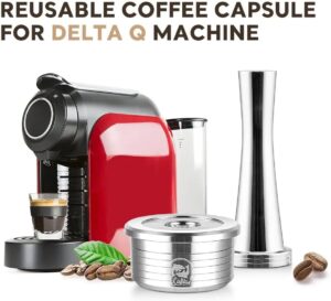 [2 Cpsuls Stainless + Tamper ] Reusable stainless steel coffee capsule kitchen reusable coffee capsule cup filter compatible with Delta (Q) coffee accessories,-B0DHLV4V7K