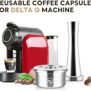 [2 Cpsuls Stainless + Tamper ] Reusable stainless steel coffee capsule kitchen reusable coffee capsule cup filter compatible with Delta (Q) coffee accessories,-B0DHLV4V7K