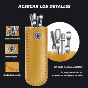 6 Pieces Stainless Steel Ear Wax Removal Kit, Reusable Ear Cleaning Tool, Ear Wax Cleaner, Ear Curette with Leather Storage Bag1 (Random Color)-B0DY7GVDZ2