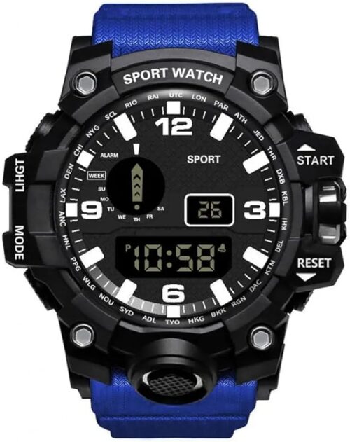 MySouq-Store - Men's LED Digital Watch Men Sport Watches Fitness Electronic Watch Multifunction Military Sports Watches Clock Kids Gifts [BlueXBlack]-B0D2BR9123