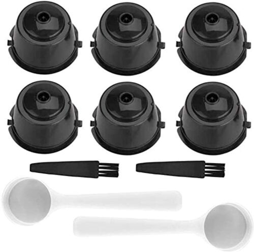 Coffee Capsule Refillable Reusable 6 pcs, Refillable Capsule Pod Compatible Filter Cups Coffee Pods for Dolce Gusto with 2 Plastic Spoon and 2 Cleaning Brush (6 Pack ٌRandom Color)-B08LYMHZRW