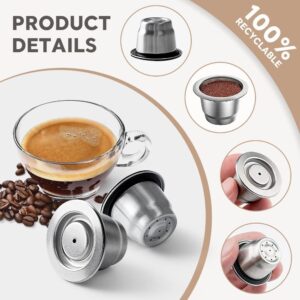 [ 3 Cpsuls Stainless +Stainless Gift Spoon ] For Reusable Coffee Capsule Stainless Steel Rich Crema Espresso Refillable Filters Pod Fit Inissia Pixie Essenza Mini-B0DFWR5QHJ