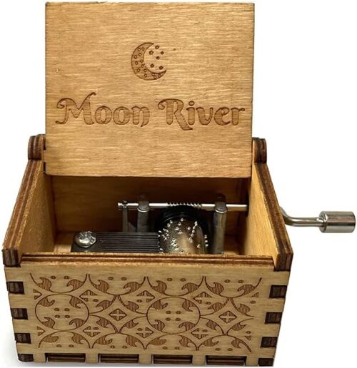 Moon River Wooden Music Box Hand Cranked Wood Engraved Music Box with Free Necklace(Moon River)-B09315MZLM