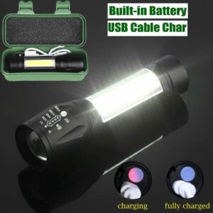 COB LED Flashlight Rechargeable Torch Zoom Flashlight Built-in Battery+USB Cable (1 Pack) 11Cm (1 Pack)-B0DJ8KZ8TV
