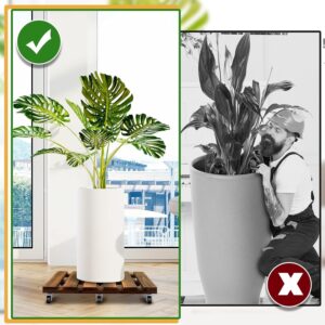 حامل نباتات خشبي 40 سم مع عجلات قابلة للقفل حامل نباتات دوار شديد التحمل 220 باوند، بكرة نباتات مع عجلات، قاعدة دوارة قوية للنباتات للاستخدام الداخلي والخارجي (بني منقط)-B0DRZ6PC3K