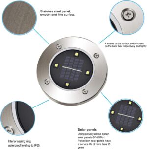 Disk Lights, Solar Ground Light with 4 leds, Waterproof IP65 Garden Path Landscape Lighting with Light Sensor, Pack of 4, (White)-B091J6ZH3K