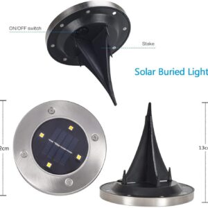 Disk Lights, Solar Ground Light with 4 leds, Waterproof IP65 Garden Path Landscape Lighting with Light Sensor, Pack of 4, (White)-B091J6ZH3K