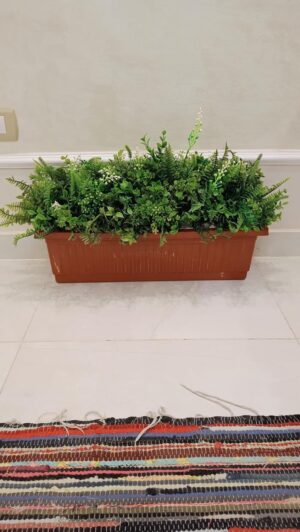 [1PCs -As Shown] Artificial flower basin and basin stand, Artificial Fern & Greenery Planter in Brown Rectangular Pot - نباتات صناعية بتنسيق رائع وكثيف-B0DY62PSBX