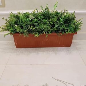 [1PCs -As Shown] Artificial flower basin and basin stand, Artificial Fern & Greenery Planter in Brown Rectangular Pot - نباتات صناعية بتنسيق رائع وكثيف-B0DY62PSBX