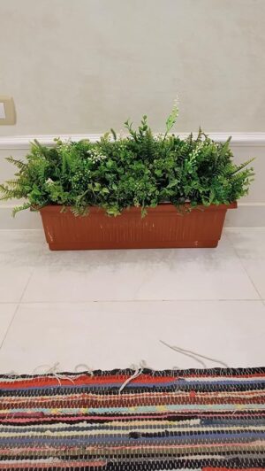 [1PCs -As Shown] Artificial flower basin and basin stand, Artificial Fern & Greenery Planter in Brown Rectangular Pot - نباتات صناعية بتنسيق رائع وكثيف-B0DY62PSBX