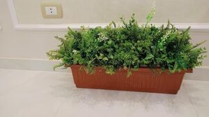 [1PCs -As Shown] Artificial flower basin and basin stand, Artificial Fern & Greenery Planter in Brown Rectangular Pot - نباتات صناعية بتنسيق رائع وكثيف-B0DY62PSBX