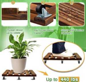 حامل نباتات خشبي 40 سم مع عجلات قابلة للقفل حامل نباتات دوار شديد التحمل 220 باوند، بكرة نباتات مع عجلات، قاعدة دوارة قوية للنباتات للاستخدام الداخلي والخارجي (بني منقط)-B0DRZ6PC3K