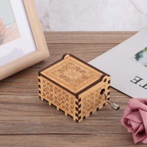 Wooden Music Box Hand Music Box Wooden Engraved Hand Crank Carved Plywood Crank Carved Vintage Mechanism Music Box(Moon river)-B0B1X1M2DM