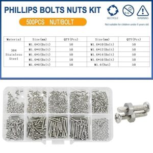 Stock Small Screws Stainless Steel Glasses Watch Screw Nuts Set Phillips Cross Round Head Motherboard PCB Bolts Kit 500Pcs (M1 500Pcs)-B0D1GV2KDG