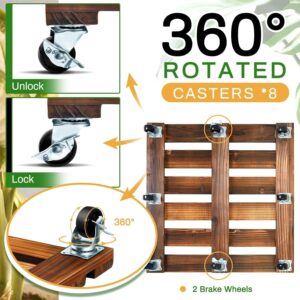 حامل نباتات خشبي 40 سم مع عجلات قابلة للقفل حامل نباتات دوار شديد التحمل 220 باوند، بكرة نباتات مع عجلات، قاعدة دوارة قوية للنباتات للاستخدام الداخلي والخارجي (بني منقط)-B0DRZ6PC3K
