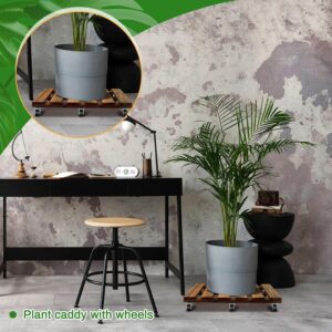 حامل نباتات خشبي 40 سم مع عجلات قابلة للقفل حامل نباتات دوار شديد التحمل 220 باوند، بكرة نباتات مع عجلات، قاعدة دوارة قوية للنباتات للاستخدام الداخلي والخارجي (بني منقط)-B0DRZ6PC3K