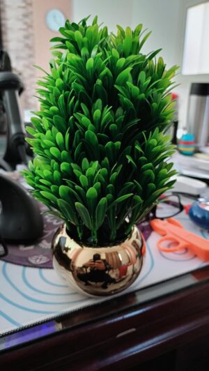 Cute And Amazing Artificial Bonsai Tree in Pot, Green (9X9X21) (W*L*H) Cm Planter Unique Succulent Planter Funny Plant Pot Grass Pot for Indoor Plants Home Decor (Green Grass)-B0DWSJPJDX