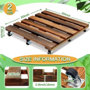 حامل نباتات خشبي 40 سم مع عجلات قابلة للقفل حامل نباتات دوار شديد التحمل 220 باوند، بكرة نباتات مع عجلات، قاعدة دوارة قوية للنباتات للاستخدام الداخلي والخارجي (بني منقط)-B0DRZ6PC3K