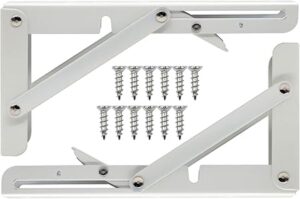 Sturdy Folding Shelf Brackets Small Arm White Heavy Duty Triangle Wall Mount Collapsible Shelf Bracket with Install Screws for Small Bench Table Space Saving 2 Pcs, (14 Inch = 35.56 Cm)-B0DXCK8TCT