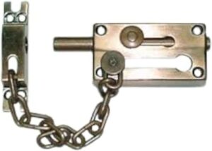 [1 Pcs] Door Chain Lock, Steel Slide Bolt Latch Safety Door Lock with Anti-Theft Chain and Spring Lock (Gold)-B0CK8CHNM2