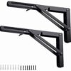 Mysouq-Store Sturdy Folding Shelf Brackets Small Arm White Heavy Duty Triangle Wall Mount Collapsible Shelf Bracket with Install Screws for Small Bench Table Space Saving 2 Pcs, (24 Cm=10 Inch) Black-B0DYK4NWY2