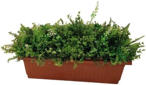 MySouq-Store [1PCs -As Shown] Artificial flower basin and basin stand, Artificial Fern & Greenery Planter in Brown Rectangular Pot - نباتات صناعية بتنسيق رائع وكثيف-B0DY62PSBX