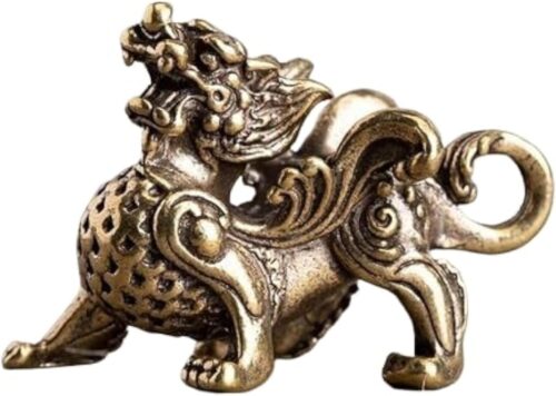 MySouq-Store 1pcs - Statue Figurine Wealth Brass Decor Prosperity Chinese Style Ornament Qilin Dragon Luck Animal Fengshui Vintage-B0CPKYXMD9