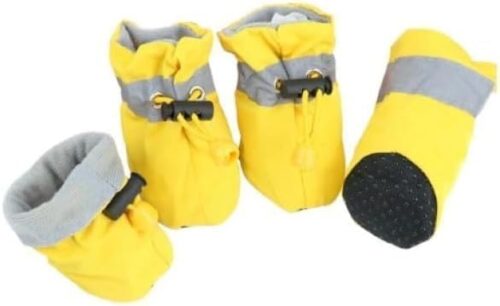 MySouq-Store 4pcs/set Yellow Waterproof Dog Shoes, Size 1-7 (Foot Length: 1-6.5cm, Foot Width: 2.5-5.5cm), Anti-slip Rain Boots for Small, Medium, Large Dogs & Cats-B0CRC533HW