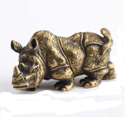 Mini Copper Rhino Sculpture Handmade Crafts Brass Rhinoceros Figurines Vintage Animal Statue Home Office Table Decor Ornament-B0BRNWHB19