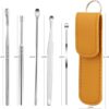 6 Pieces Stainless Steel Ear Wax Removal Kit, Reusable Ear Cleaning Tool, Ear Wax Cleaner, Ear Curette with Leather Storage Bag1 (Random Color)-B0DY7GVDZ2