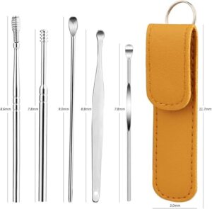 6 Pieces Stainless Steel Ear Wax Removal Kit, Reusable Ear Cleaning Tool, Ear Wax Cleaner, Ear Curette with Leather Storage Bag1 (Random Color)-B0DY7GVDZ2