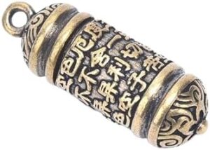 Keychains Brass Buddha Sutra Cylinder Pendant Keychain Hanging Necklace Jewelry Pill Box Medicine Case Container Bottle 1 Pc. Only-B0DT7K9R76