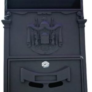 High Qualty Antique Letterbox, 255 x 90 x 520 mm, English-Style Wall-Mount Mailbox, Cast Aluminum, for DIN A4 Letters, with Roof, Black-B0DYYVYJ1M