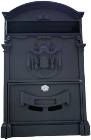High Qualty Antique Letterbox, 255 x 90 x 520 mm, English-Style Wall-Mount Mailbox, Cast Aluminum, for DIN A4 Letters, with Roof, Black-B0DYYVYJ1M
