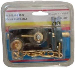 [1 Pcs] [Dark Brwon X Gold ] Door Chain Lock, Steel Slide Bolt Latch Safety Door Lock with Anti-Theft Chain and Spring Lock (Gold)-B0CM191XVP