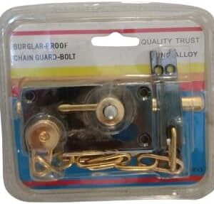 [1 Pcs] [Dark Brwon X Gold ] Door Chain Lock, Steel Slide Bolt Latch Safety Door Lock with Anti-Theft Chain and Spring Lock (Gold)-B0CM191XVP